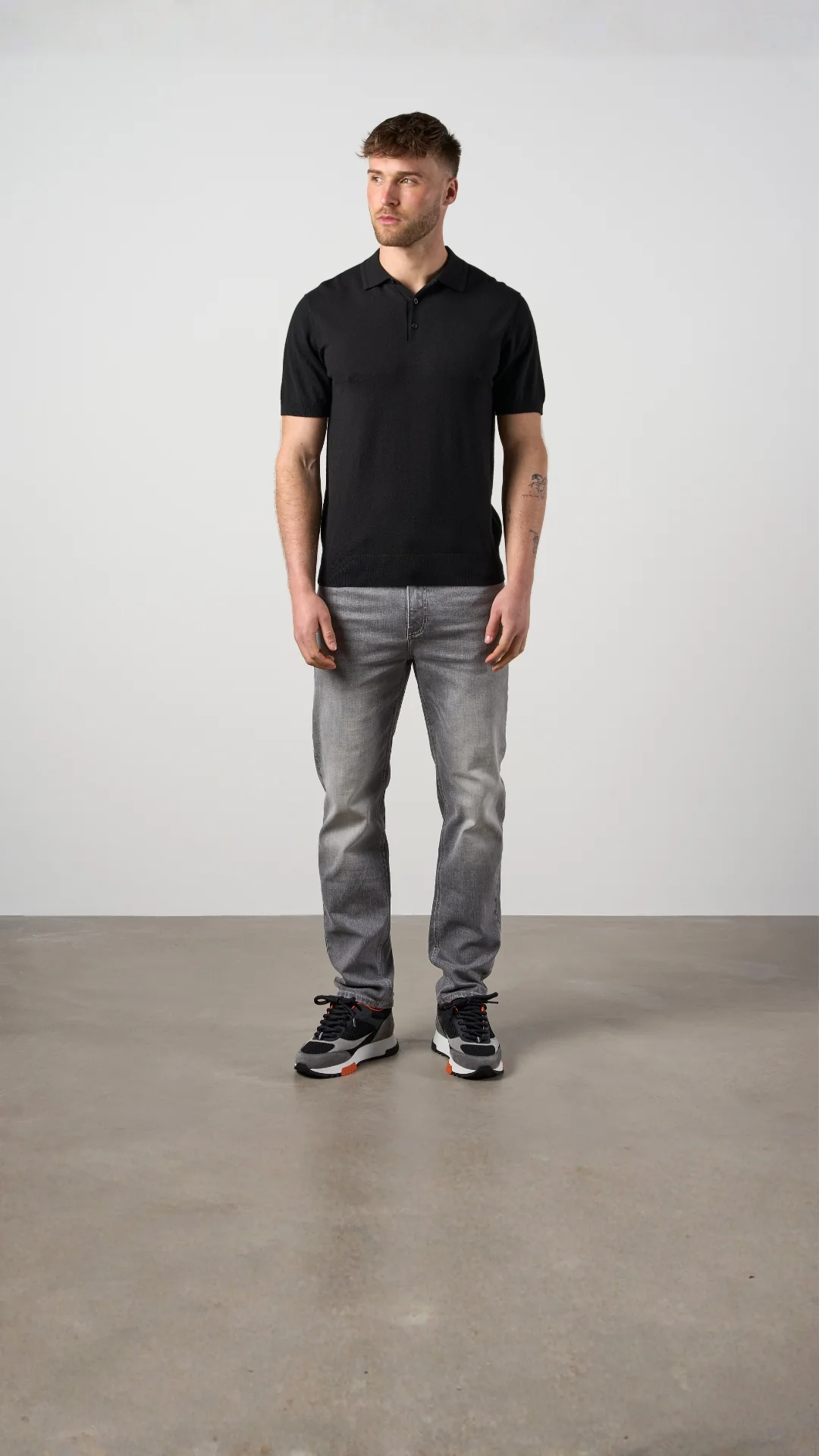 Merino Wool Button Polo Shirt Black - Image 2