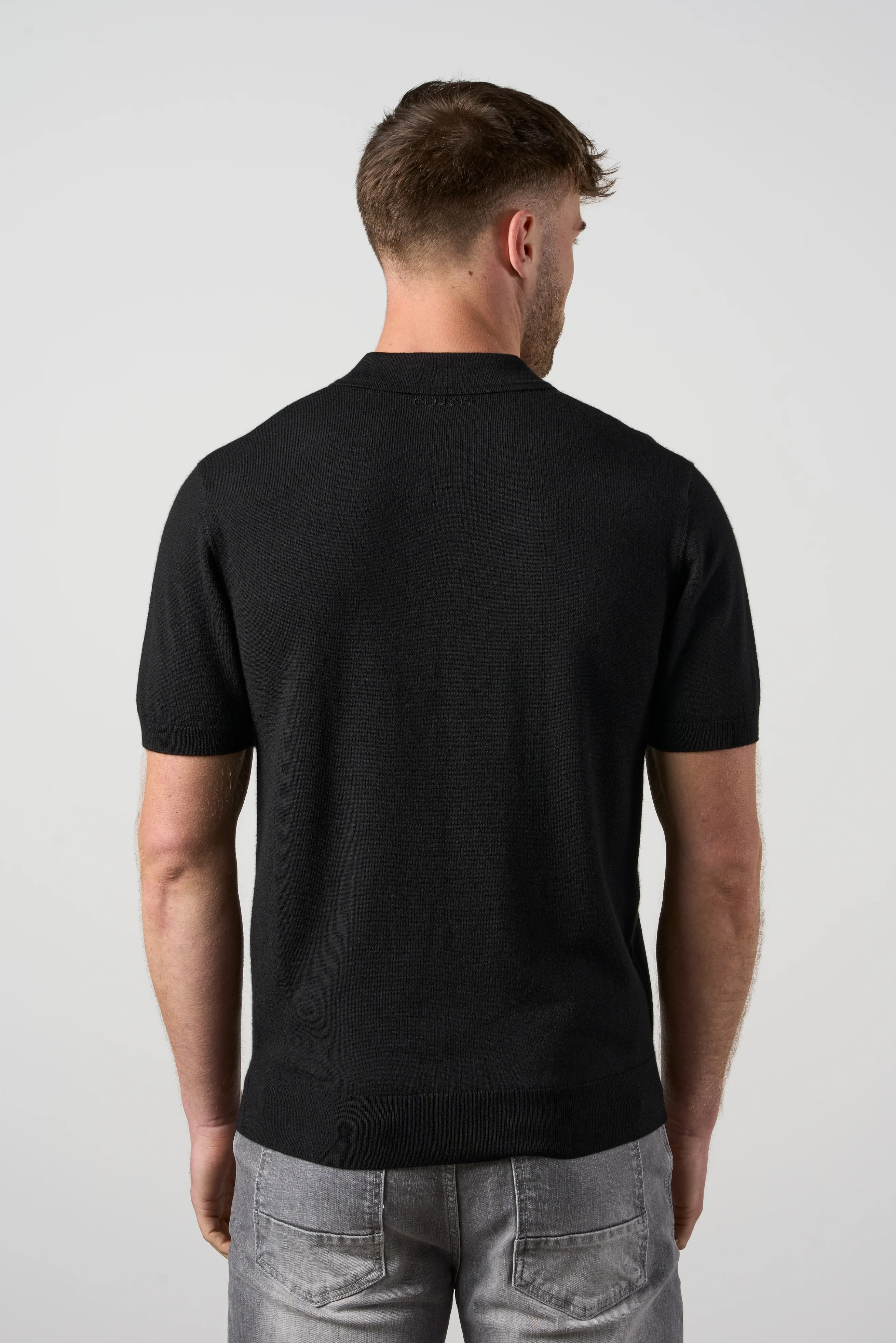 Merino Wool Button Polo Shirt Black - Image 3