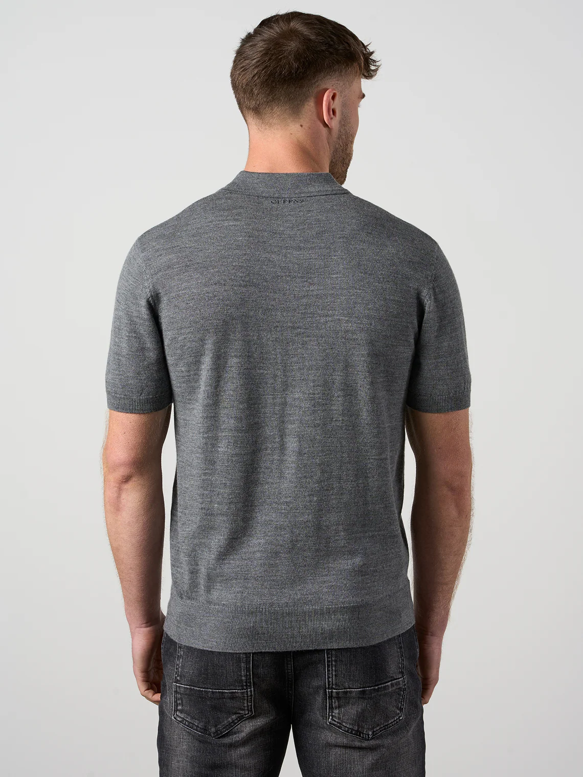 Merino Wool Button Polo Shirt Charcoal Marl - Image 3