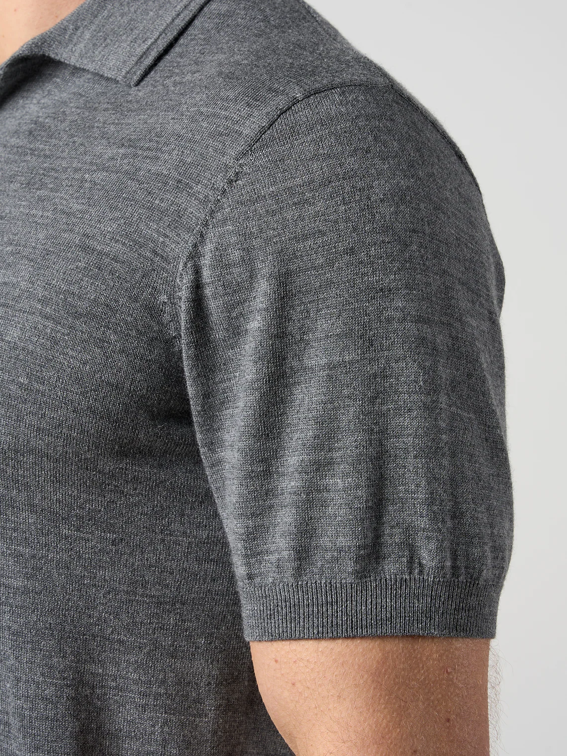 Merino Wool Button Polo Shirt Charcoal Marl - Image 5