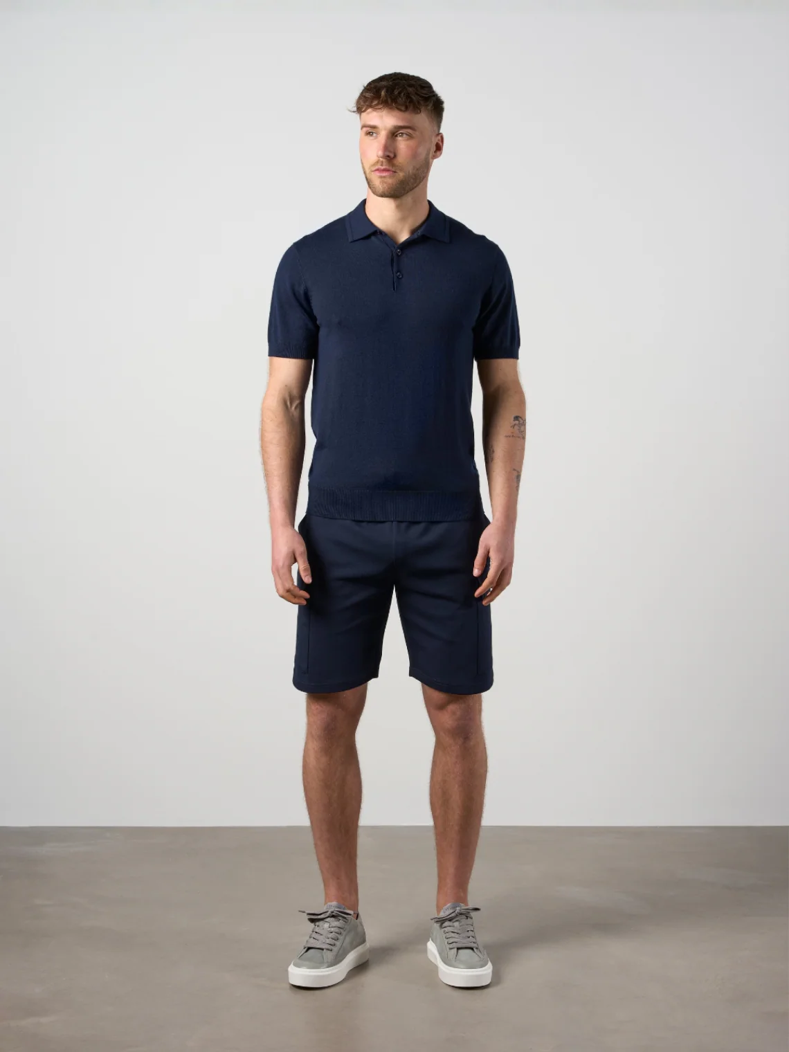 Merino Wool Button Polo Shirt Navy - Image 2