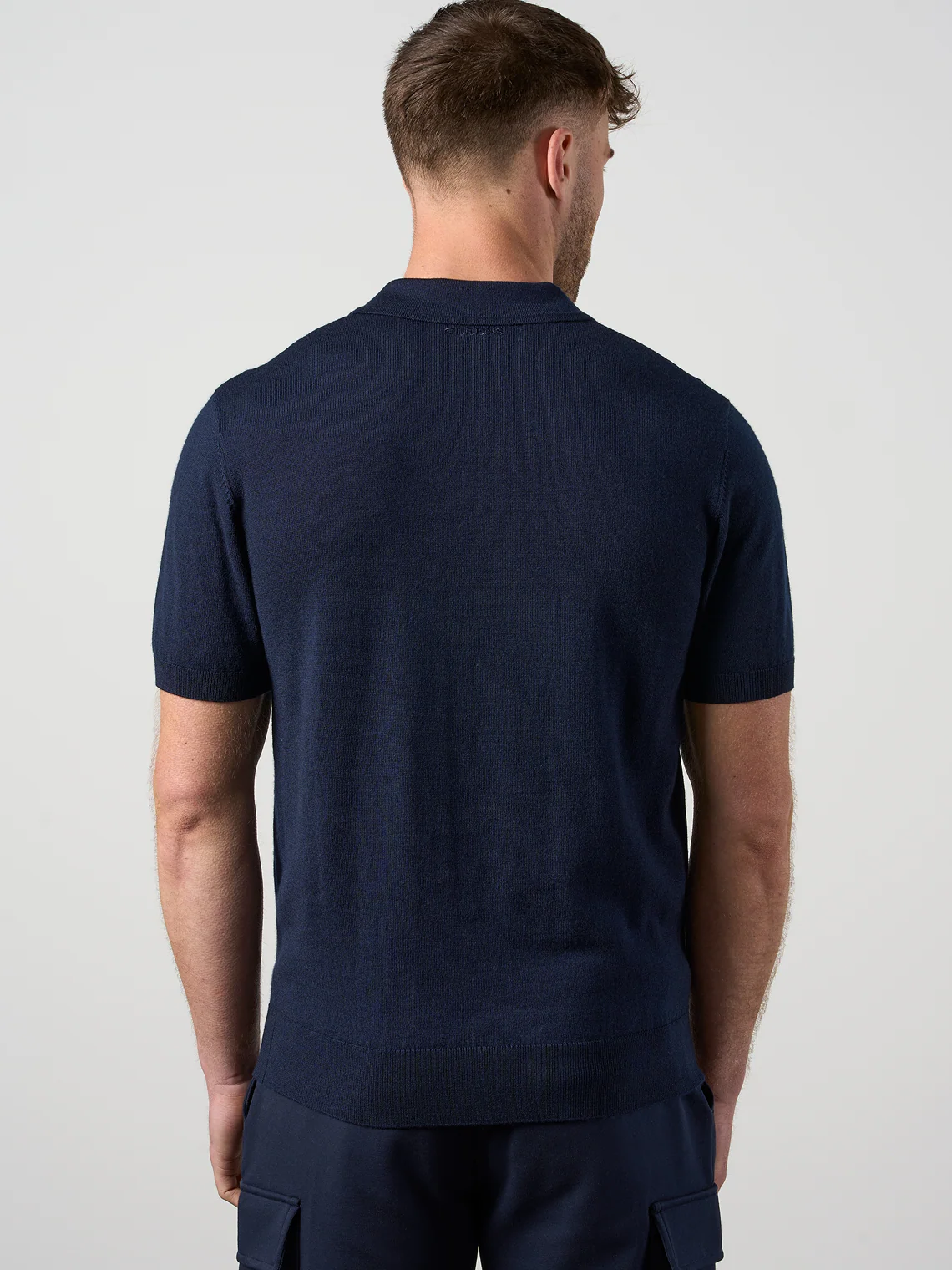 Merino Wool Button Polo Shirt Navy - Image 3