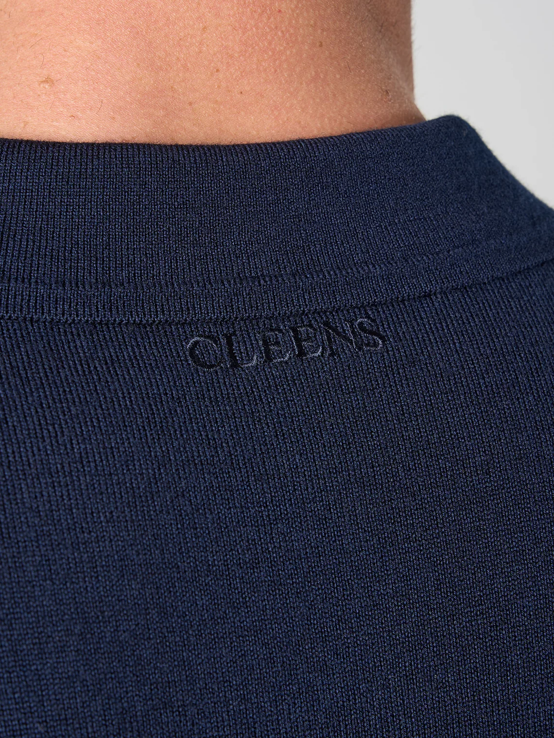 Merino Wool Button Polo Shirt Navy - Image 5