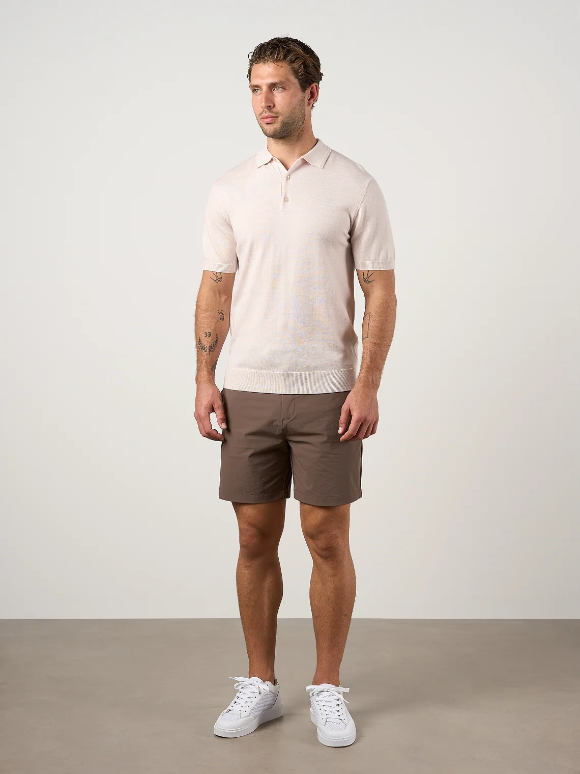 Merino Wool Button Polo Shirt Oatmeal Marl - Image 2