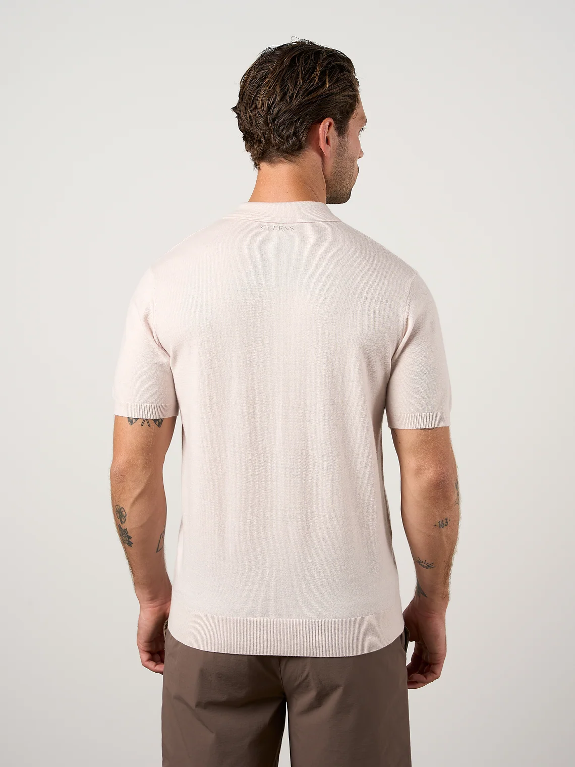 Merino Wool Button Polo Shirt Oatmeal Marl - Image 3