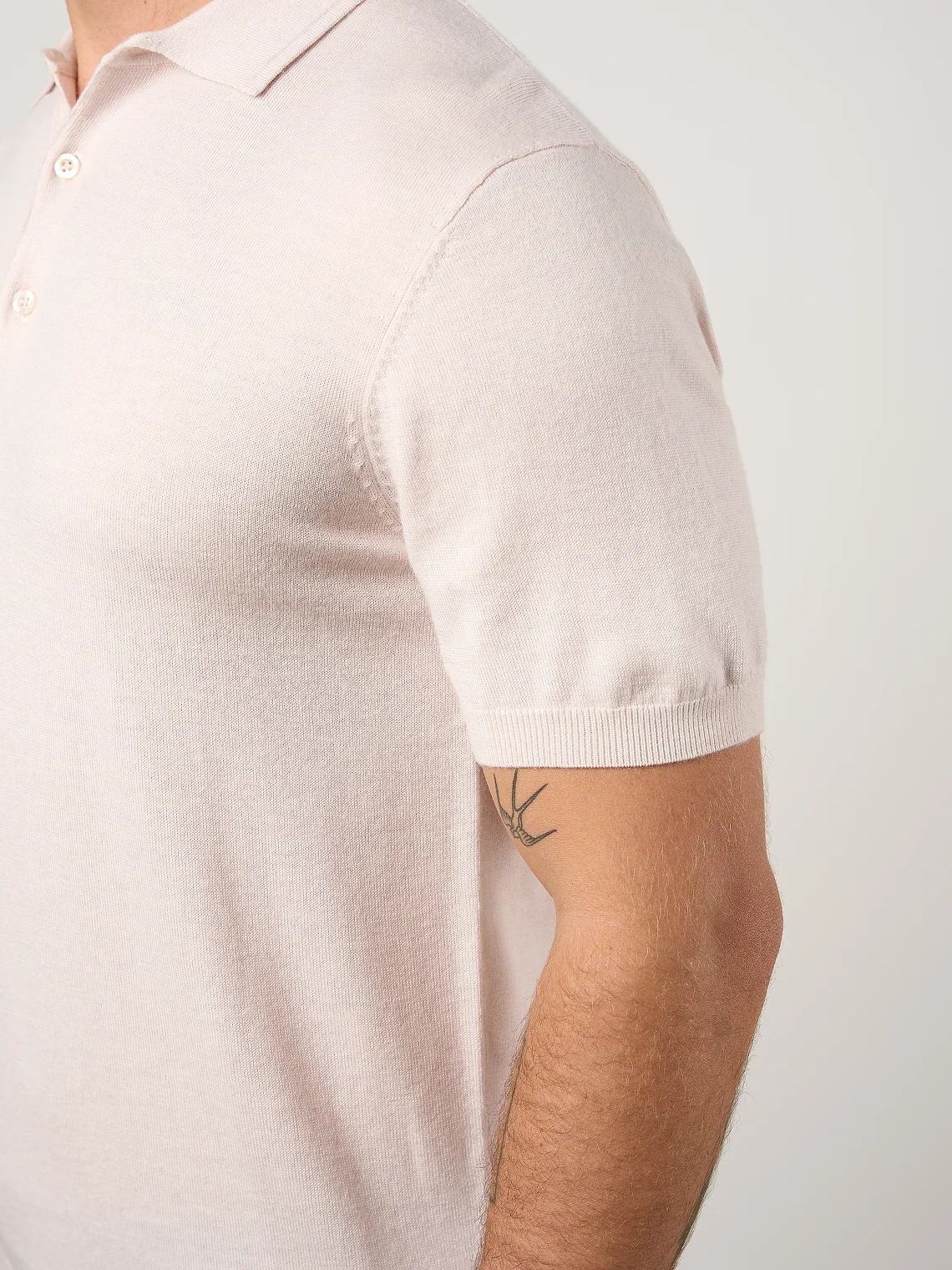 Merino Wool Button Polo Shirt Oatmeal Marl - Image 4