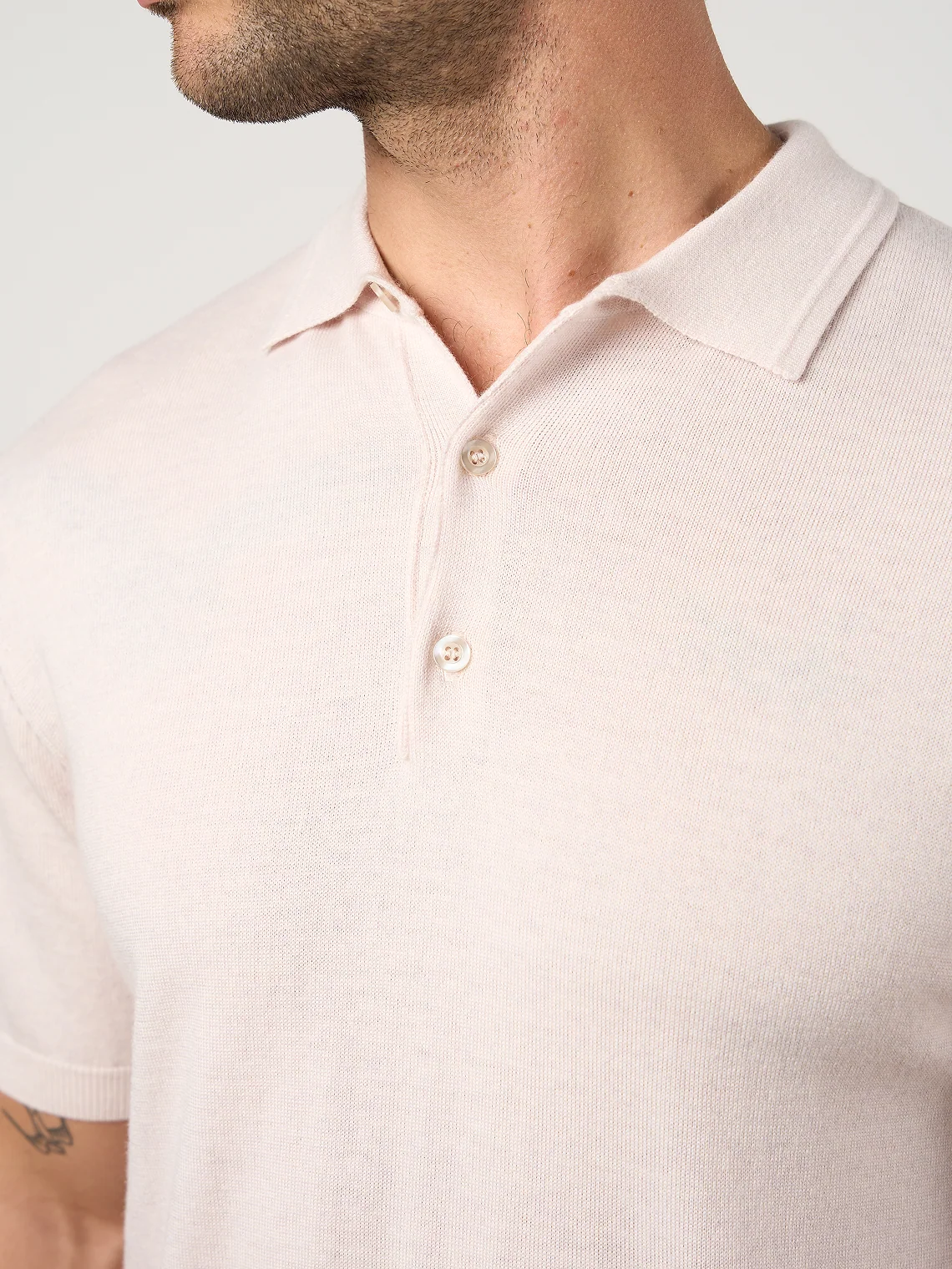 Merino Wool Button Polo Shirt Oatmeal Marl - Image 5