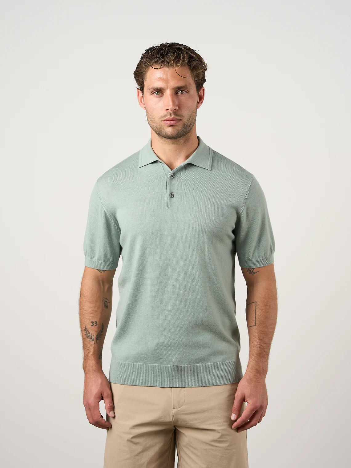 Merino Wool Button Polo Shirt Pistachio
