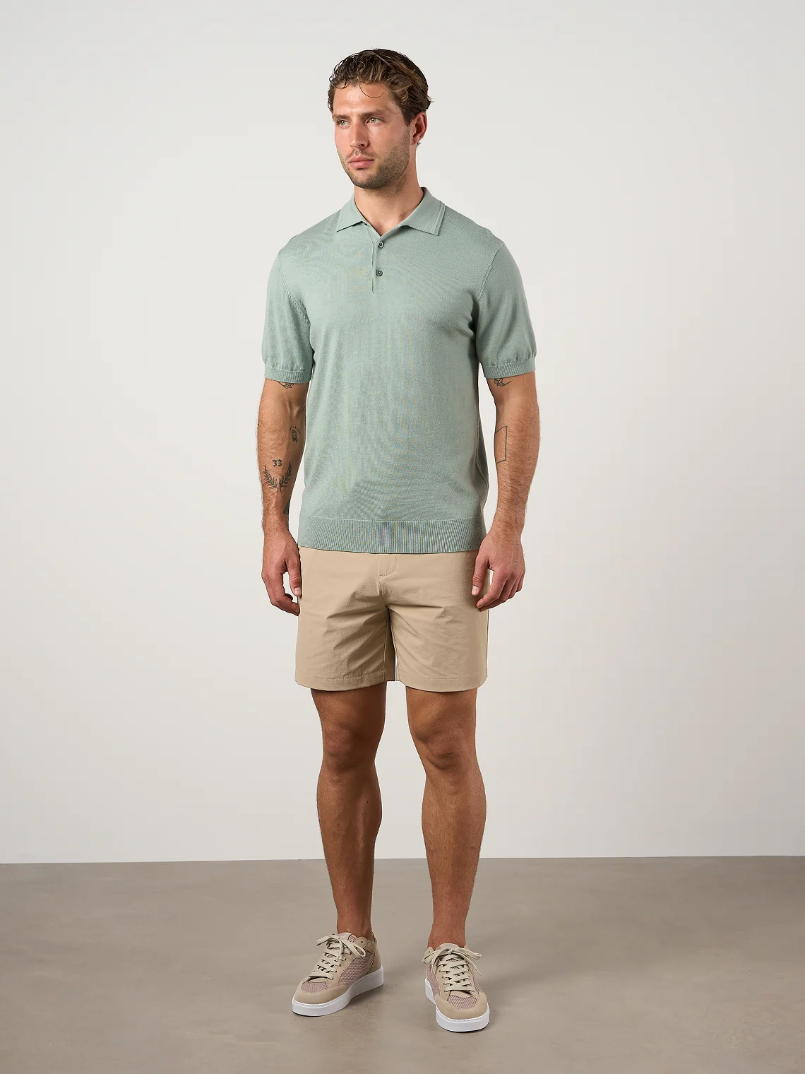 Merino Wool Button Polo Shirt Pistachio - Image 2