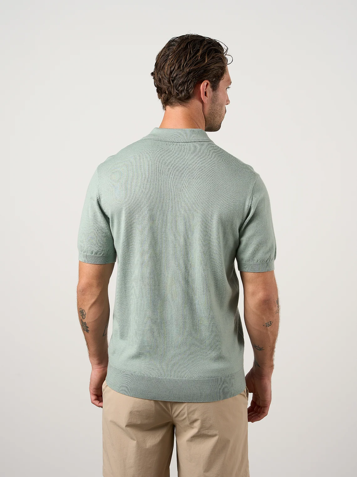 Merino Wool Button Polo Shirt Pistachio - Image 3