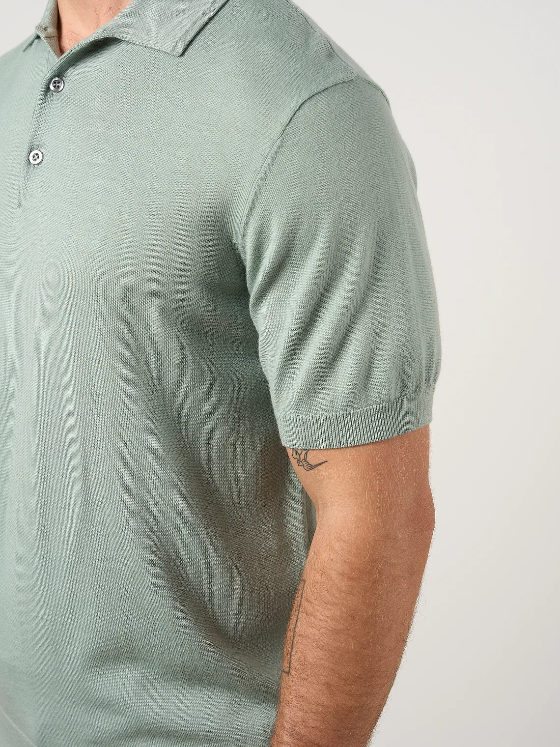 Merino Wool Button Polo Shirt Pistachio - Image 5