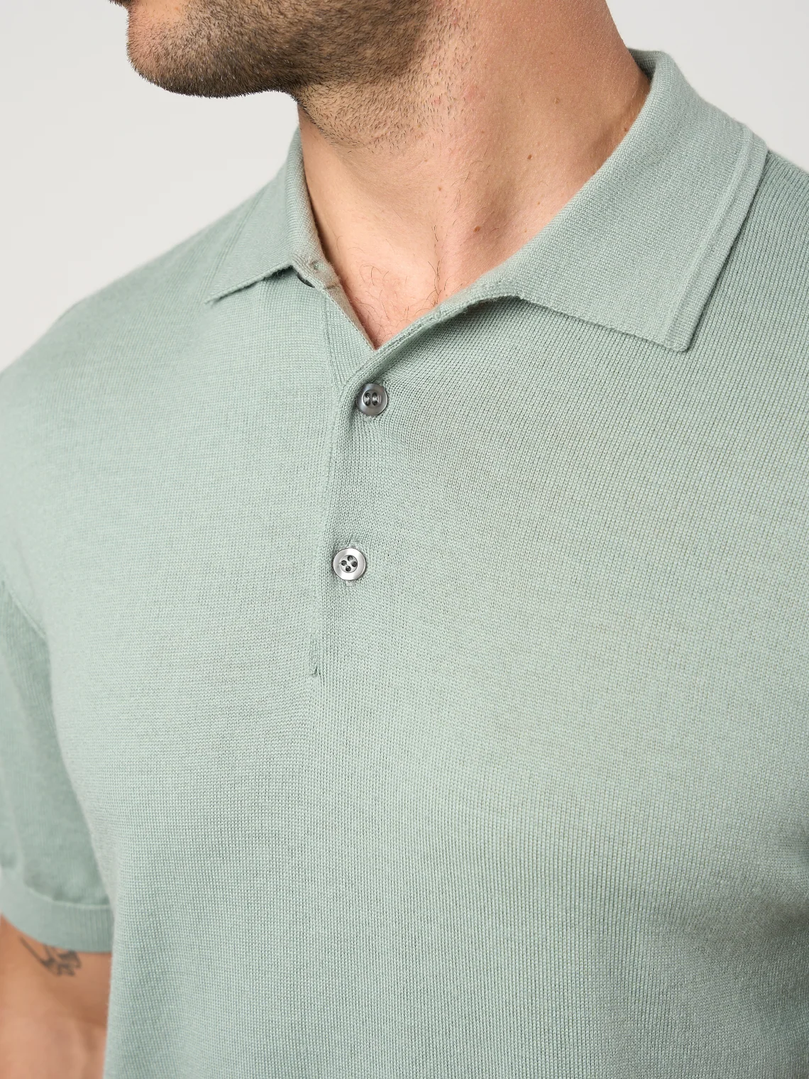 Merino Wool Button Polo Shirt Pistachio - Image 6