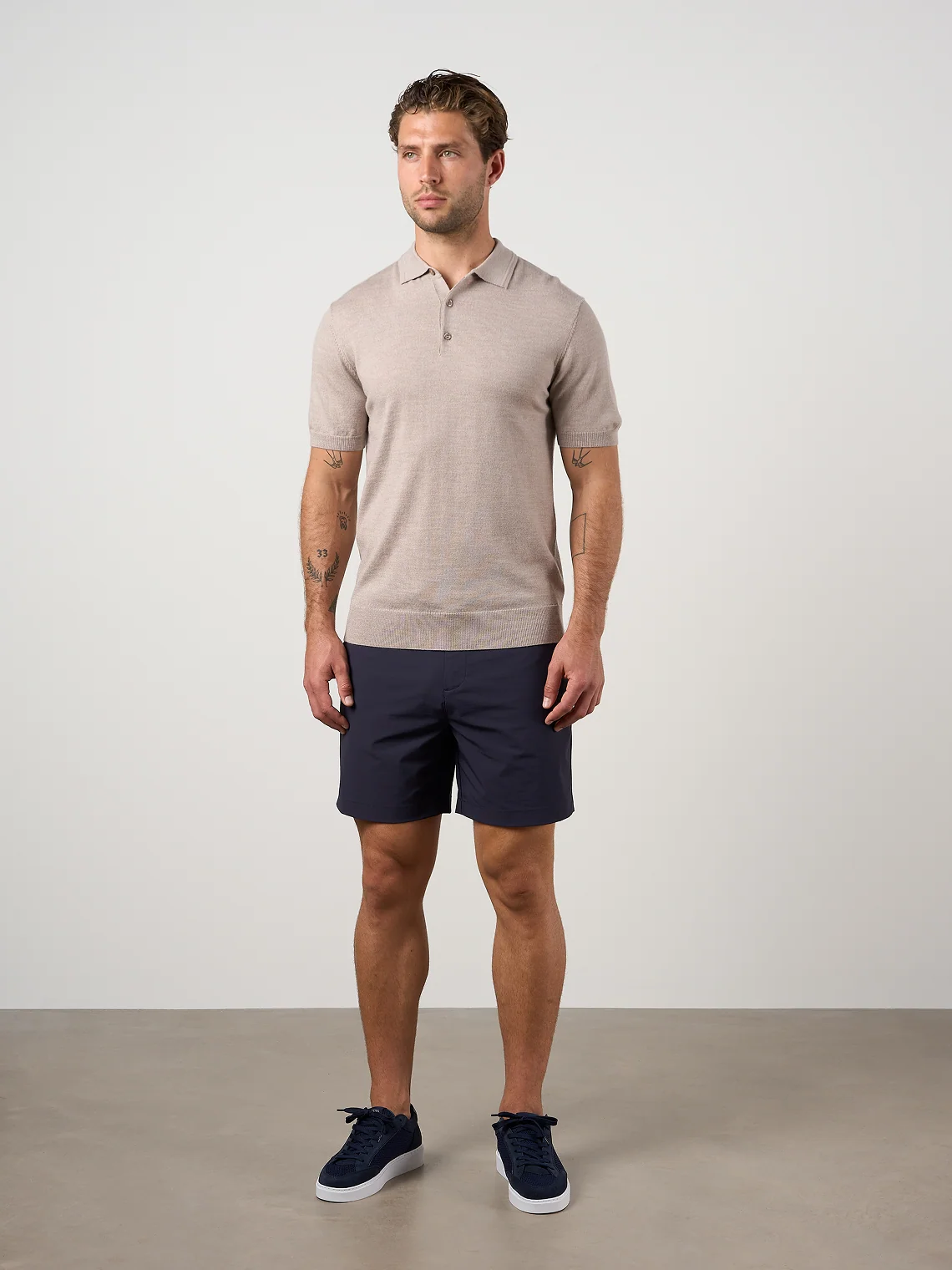 Merino Wool Button Polo Shirt Warm Wheat Marl - Image 2