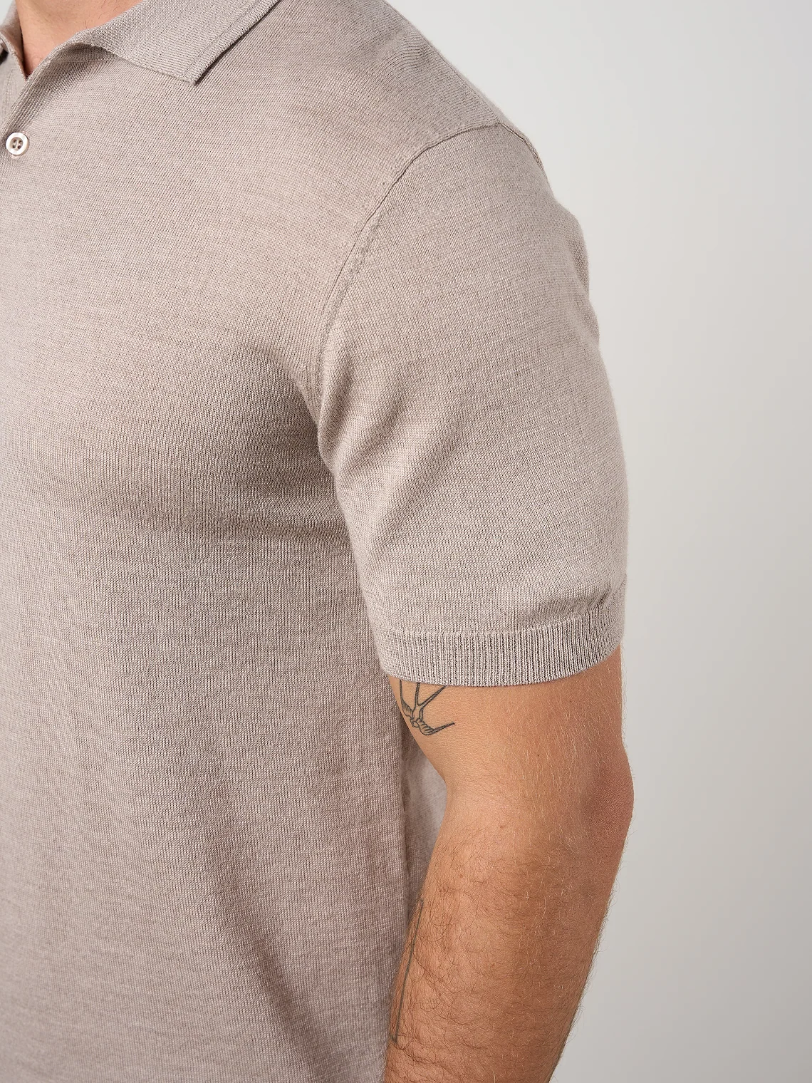 Merino Wool Button Polo Shirt Warm Wheat Marl - Image 4
