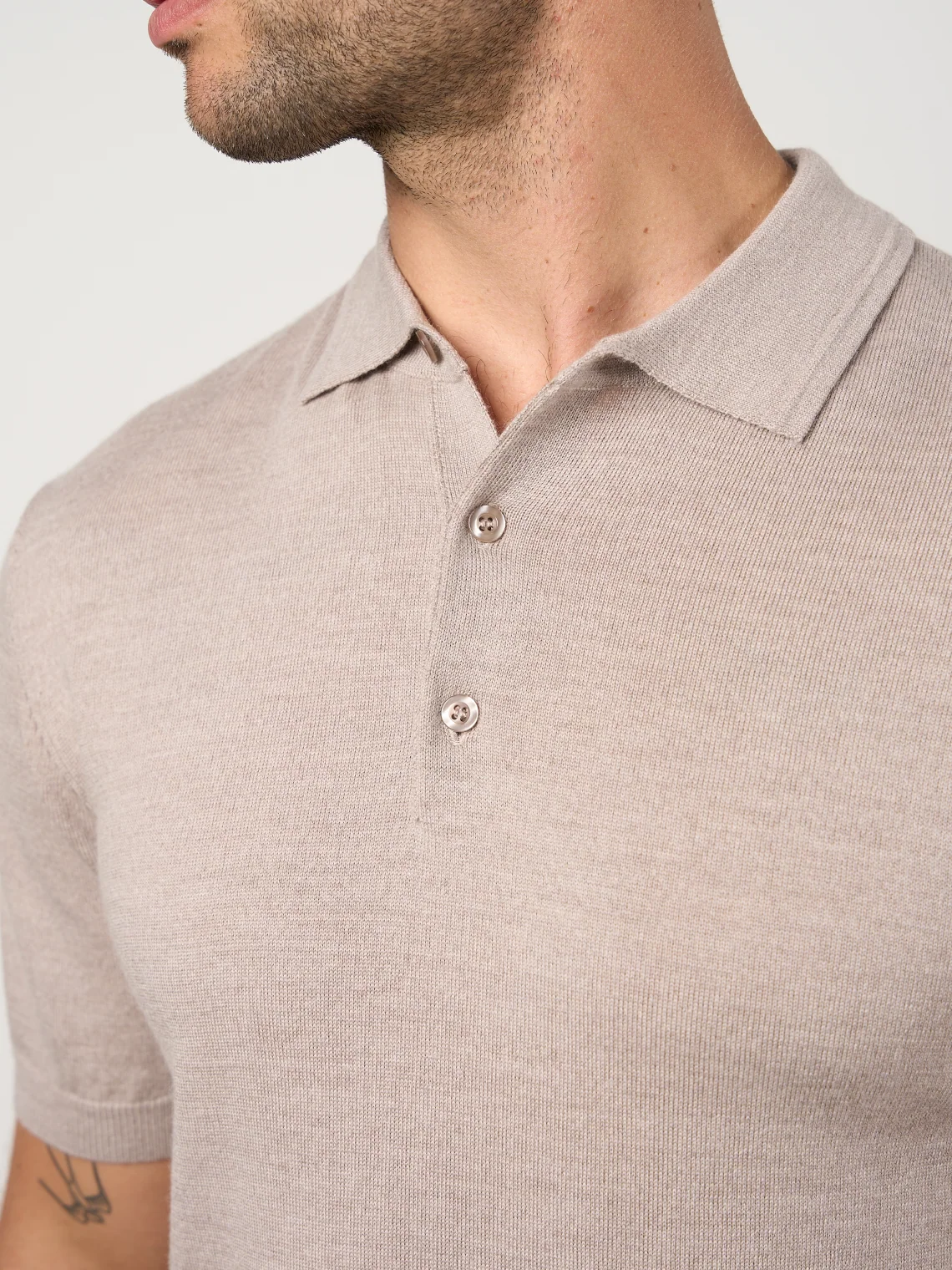 Merino Wool Button Polo Shirt Warm Wheat Marl - Image 5