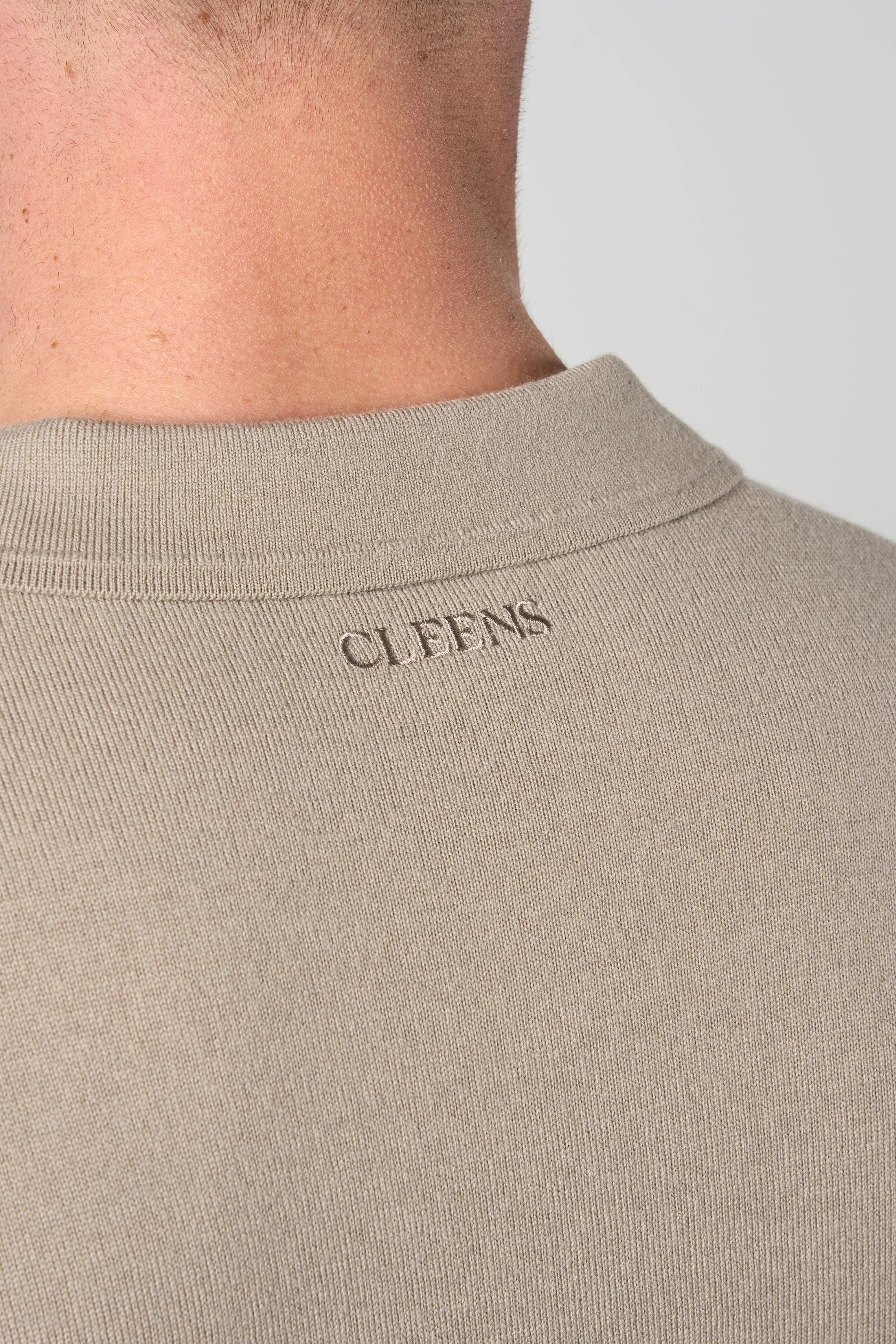 Merino Wool Button Polo Shirt Taupe - Image 4