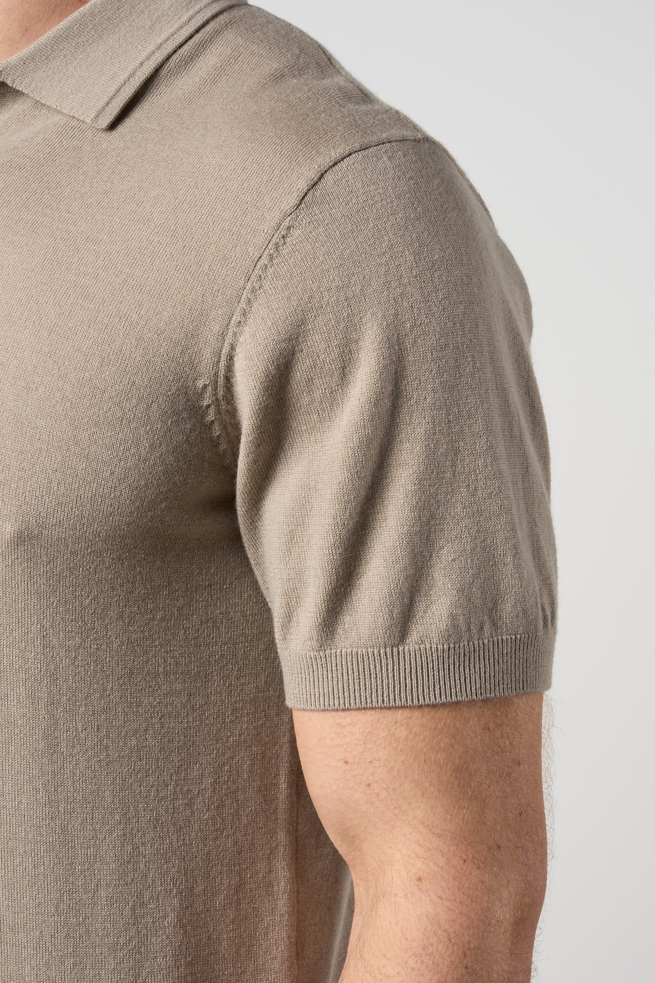 Merino Wool Button Polo Shirt Taupe - Image 5