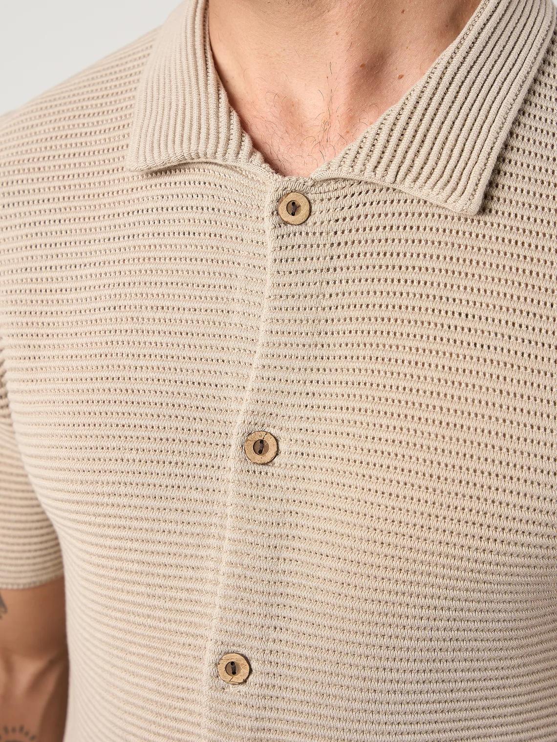 Textured Button Through Shirt Camel - Image 4